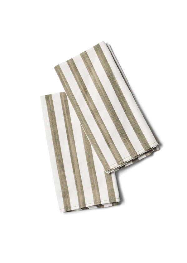 olive green and cream stripe linen placemats