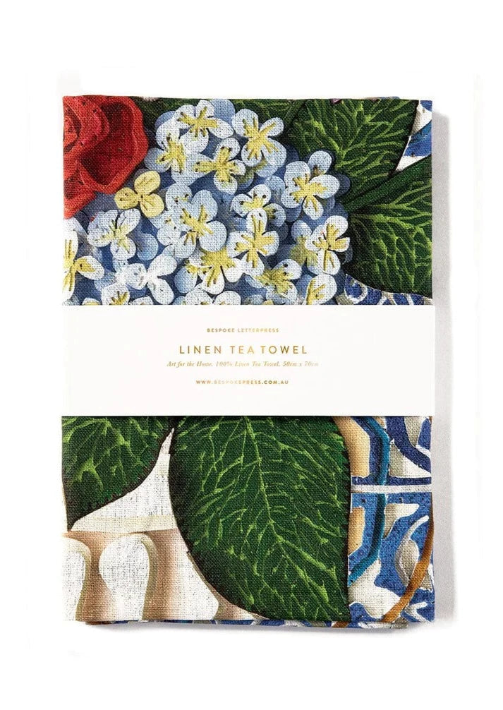Linen Tea Towel - Hydrangea Blue