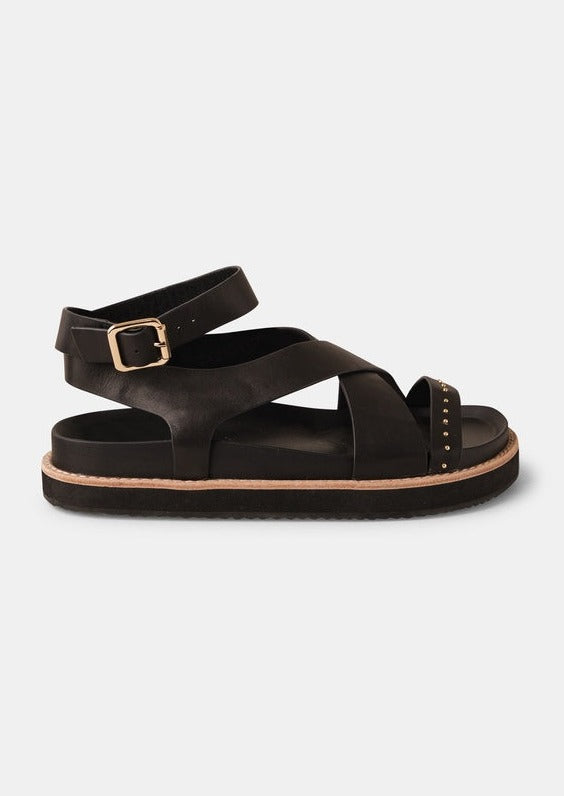 womens chunky black leather sandals